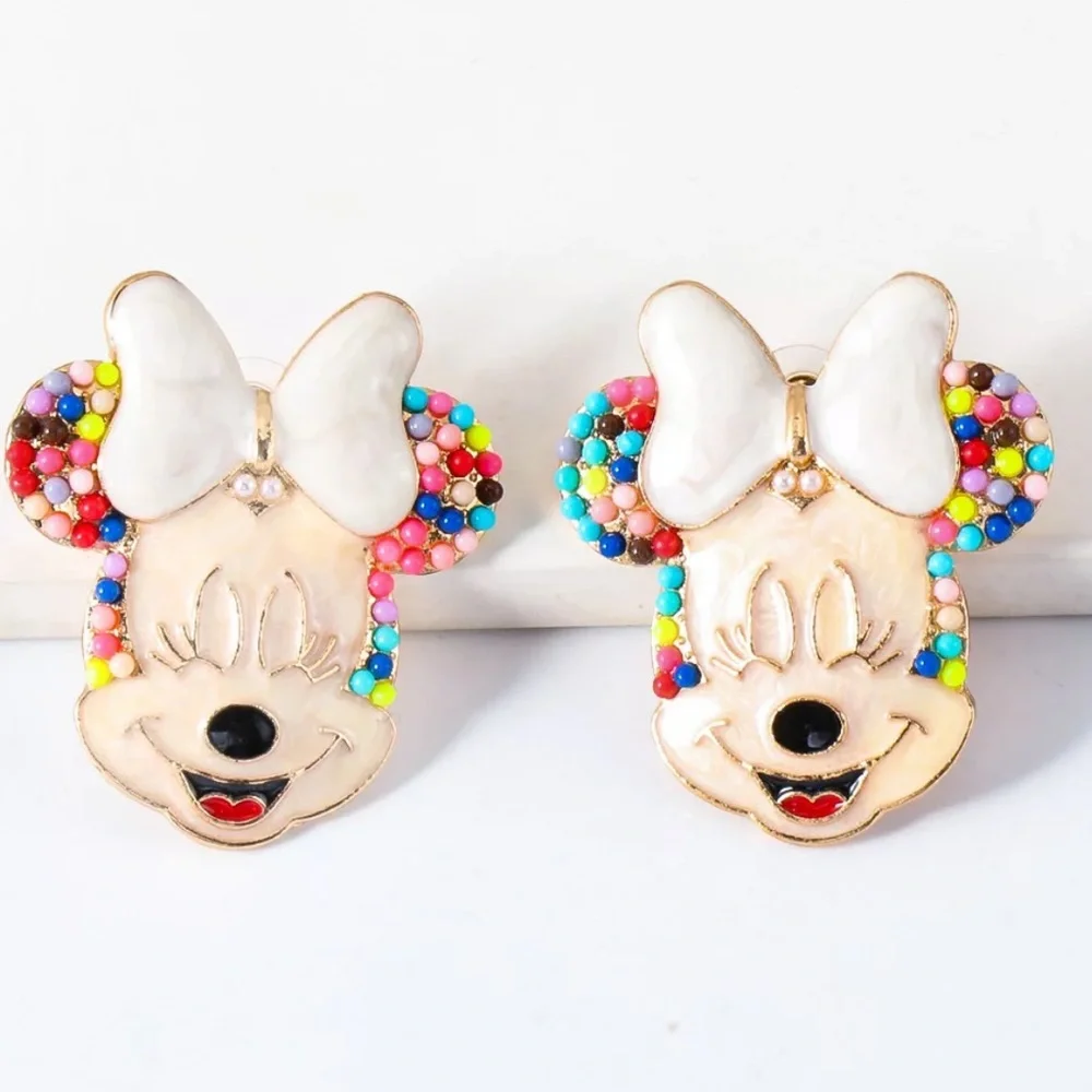 NEW COLORFUL MINNIE MOUSE FACE STUD EARRINGS - Picture 1 of 7